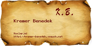 Kremer Benedek névjegykártya